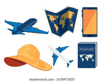 set of summer travel icons vector illustration design