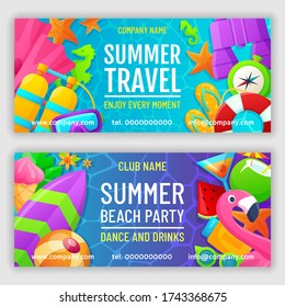 Set of summer travel voucher design template. Vector illustration