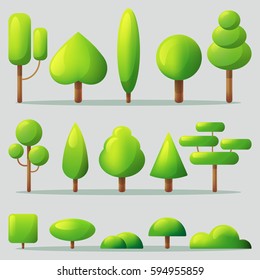 Set of Summer Tree. Realistic Flat Composition