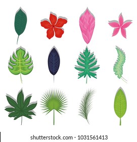 set of summer and trendy tropical leaves 