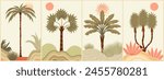 Set of Summer tropical background with palms, sun and beach. Summer placard poster flyer invitation card