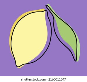 Set of summer tropical fruits. Collection of exotic fruits of lemons. Whole slices of fruit. Vector illustration in linear style with colored spots. For design, printing, postcards, invitations, cover