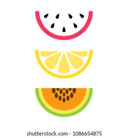 Set Of Summer, Tropical Fruits, Vector Illustration. Half Sliced Fresh Fruit Icons; Dragon Fruit, Lemon And Papaya.