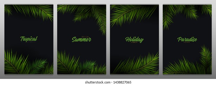 Set of Summer Tropical palm leaves. Exotic palms tree. Dark Floral Backgrounds