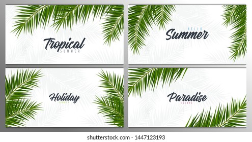 Set of Summer Tropical palm leaves. Exotic palms tree. Floral Background