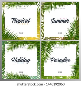 Set of Summer Tropical palm leaves. Exotic palms tree. Floral Background