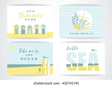 Set of summer vacation cards. Vector illustrations.