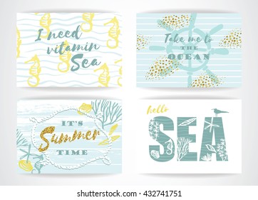 Set of summer vacation cards. Vector illustrations.