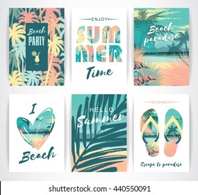 Set of summer vacation cards. Vector illustrations