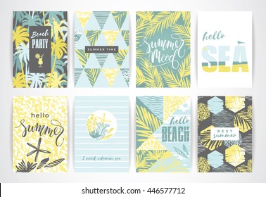 Set of summer vacation cards. Vector illustrations
