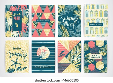 Set of summer vacation cards. Vector illustrations