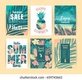 Set of summer vacation cards. Vector templates.