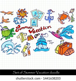 set of summer vacation doodle