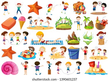 Satz Sommerferien-Element-Illustration