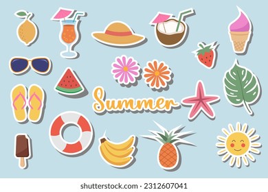 Set of summer vacation elements sticker vector illustration