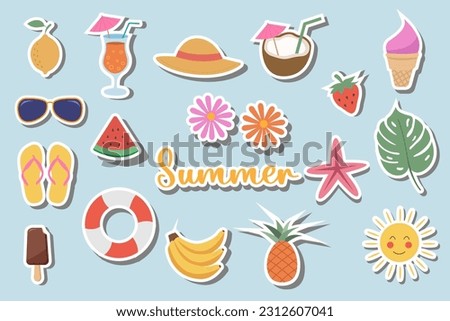 Set of summer vacation elements sticker vector illustration