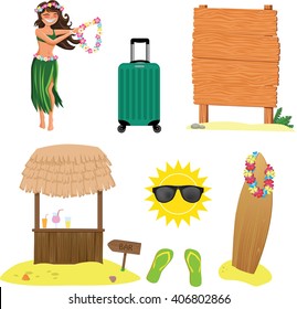 Set of summer vacation elements. Vector isolated