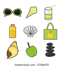 set with summer vacation objects