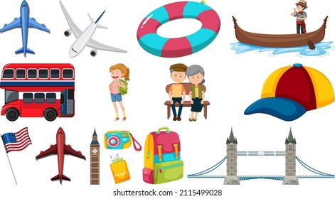 Set of summer vacation objects and elements illustration
