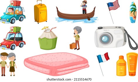 Set of summer vacation objects and elements illustration
