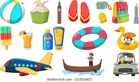 Set of summer vacation objects and elements illustration