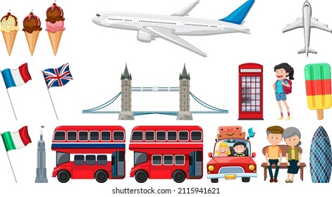 Set of summer vacation objects and elements illustration