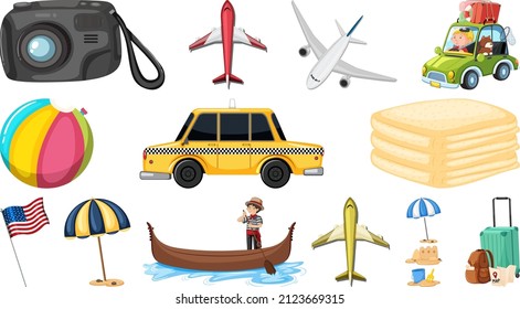 Set of summer vacation objects and elements illustration