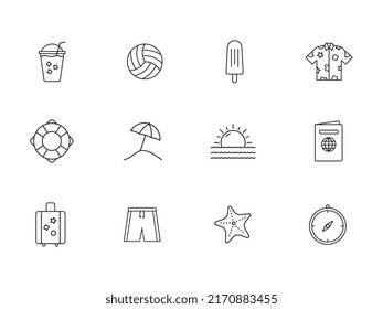 Set of summer vacation on the beach icons. 