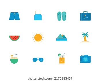 Set of summer vacation on the beach icons. 