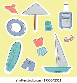 Set of summer vacation travel elements. 