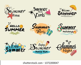 Set Of Summer Various Typography.