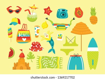 Set of summer vector elements. Flat style illustration