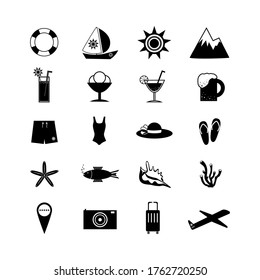 Set of summer vector icons. Flat image in cartoon style. For web page.
