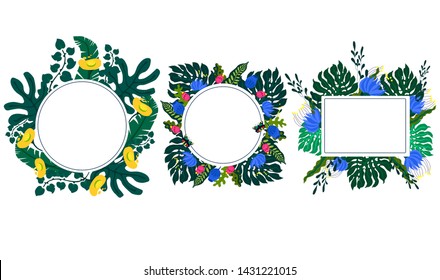 Set of summer vector templates for social networks , place for text,banner,postcard ,tropical plants , flat style