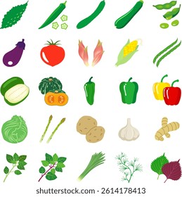 The set of summer vegetable icons isolated on white background