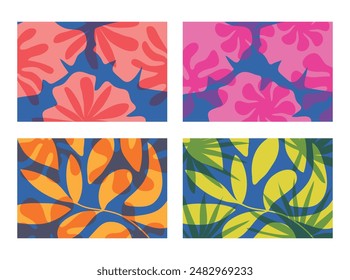 Set Summer vibes Vibrant Floral Abstract Wallpaper background flat design.Vector illustration 