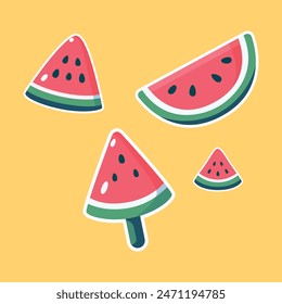 Set of summer watermelon cut out sticker illustration collection isolated background