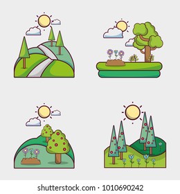 set summer weather with mountains and trees
