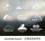 Set of Summer and winter mountain explorer camp badge, logo and label templates. Travel, hiking, climbing style. Outdoor. Best for adventure website, bike stamp, campsite sign. Vector illustration