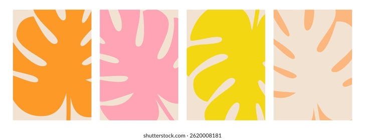 Set of Summertime backgrounds with tropical leaves for Summer season creative graphic design. Vector illustration.