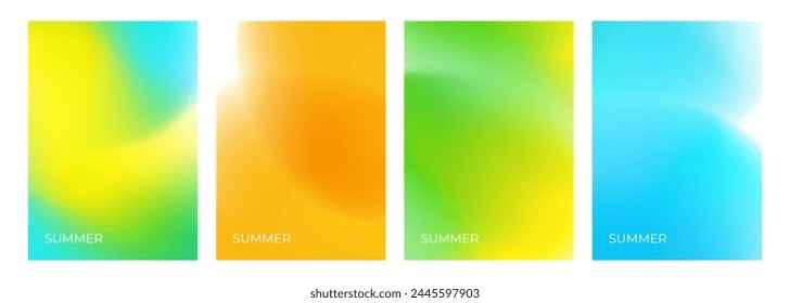 Set of summertime blurred backgrounds. Summer theme color gradients for creative seasonal graphic design. Vector illustration.	