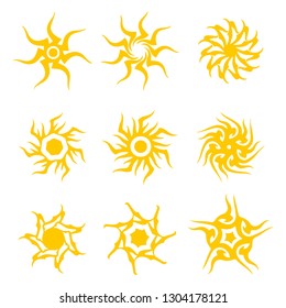 Set sun abstract round tribal vector isolated summer icon design. Vector sun icon vector isolated sign symbol. Vector illustration EPS.8 EPS.10