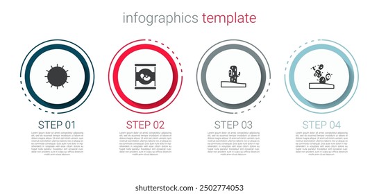 Set Sun, Beans in can, Cactus and . Business infographic template. Vector