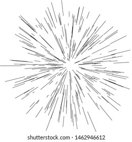 Set of sun burst, star burst sunshine. Radiating from the center of thin beams, lines. Dynamic style. Abstract explosion, speed motion lines from the middle, radiating sharp
