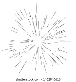 Set of sun burst, star burst sunshine. Radiating from the center of thin beams, lines. Dynamic style. Abstract explosion, speed motion lines from the middle, radiating sharp
