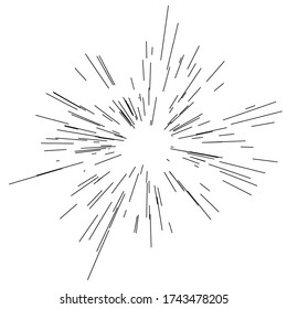Set of sun burst, star burst sunshine. Radiating from the center of thin beams, lines. Dynamic style. Abstract explosion, speed motion lines from the middle, radiating sharp