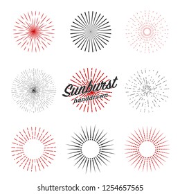 Set of sun bursting rays. vintage background for emblems and logos hand drawn. isolated vector. elements retro style. Linear frames.