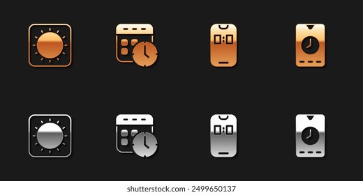 Set Sun, Calendar and clock, Alarm app mobile and  icon. Vector
