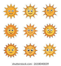 Set of Sun Cartoon Vector Illustration