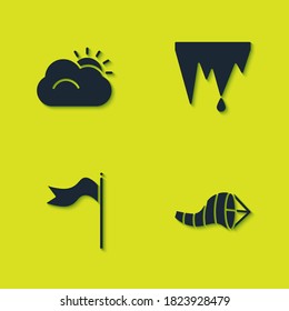 Fijar el sol y la nube, el vano del viento de la meteorología de Cone, la meteorología de Cono, el icono de la meteorología y el ciclo. Vector.